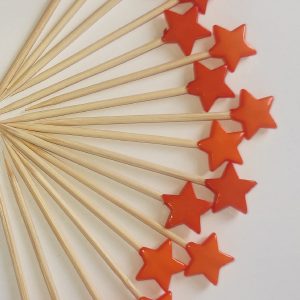 20 Adet Dekoratif Yıldız Sunum Kürdanı 6 cm Turuncu - Yıldız 10 mm