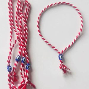 Nazarboncuklu Kırmızı Beyaz Marteniçka Ip Bileklik - Dilek Bilekliği - 2